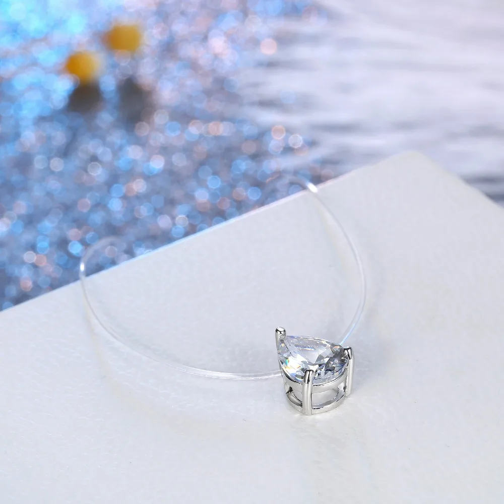 Dayoff прозрачное циркониевое ожерелье с подвеской в виде капли воды, Женские Ювелирные изделия, белое невидимое ожерелье для рыбалки, ошейник, цепочка на ключице N16