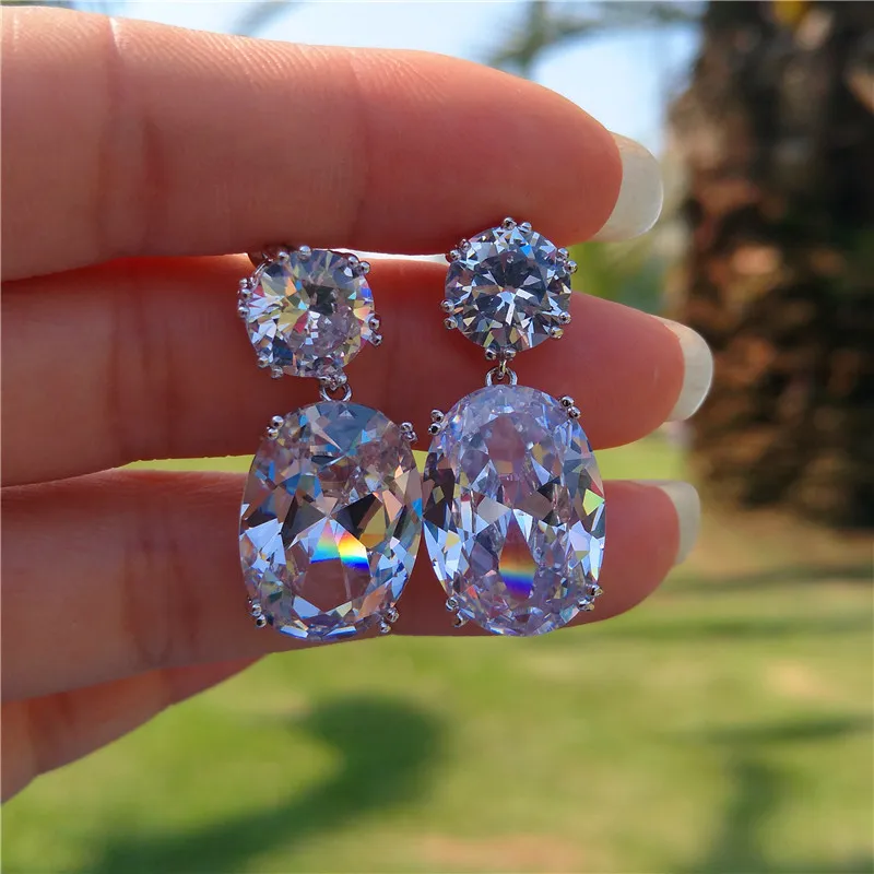 Роскошные женские хрустальные циркониевые Винтажные серьги-гвоздики 925 пробы серебряные свадебные украшения большие белые синие Черные серьги для женщин