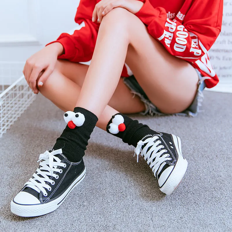 Новинка; сезон осень-зима; носки с объемными большими глазами; повседневные носки для девочек; милые носки с 3D-принтом в японском стиле; подходят EUR35-39