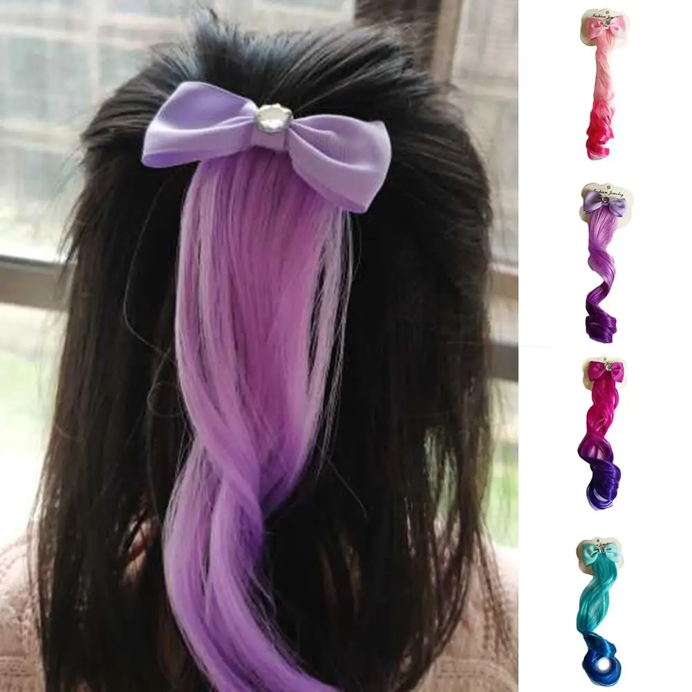 

Kids Girls Rhinestone Inlaid Bow Gradient Color Wig Hair Extension Hairpiece Cute