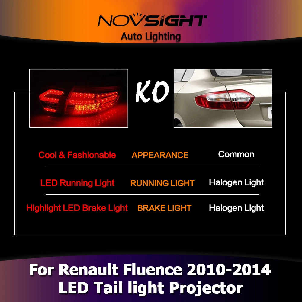 NOVSIGHT 2 шт. автомобильный светильник в сборе DC12V светодиодный задний светильник DRL указатель поворота набор для Renault Fluence 2010