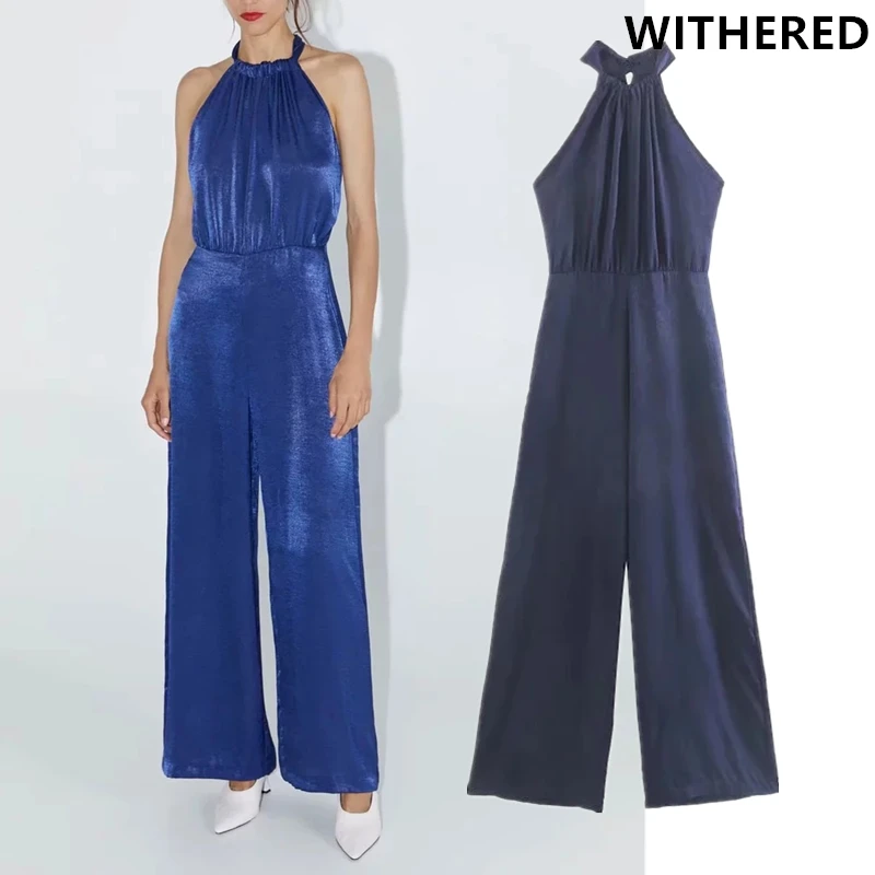 

Withered england style party jumpsuits urban silk halter jumpsuit women combinaison femme combinaison femme plus size