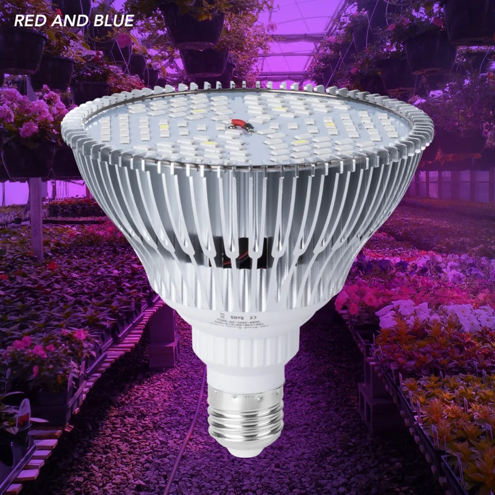 Светодиодная лампа E27 для выращивания растений LED полного спектра E14 30 Вт 50 80 18 28