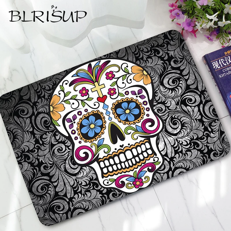 

BLRISUP Sugar Skull Floor Mat Kitchen Carpet Anti-slip Floor Mats For Living Rooms Bathroom Door Mats Outdoor Doormat Carpet