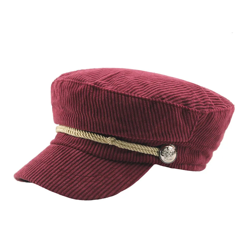 Corduroy Striped Flat Cap Anise Newsboy Cap Retro Female Snapback Caps Leisure Navy Hat Autumn