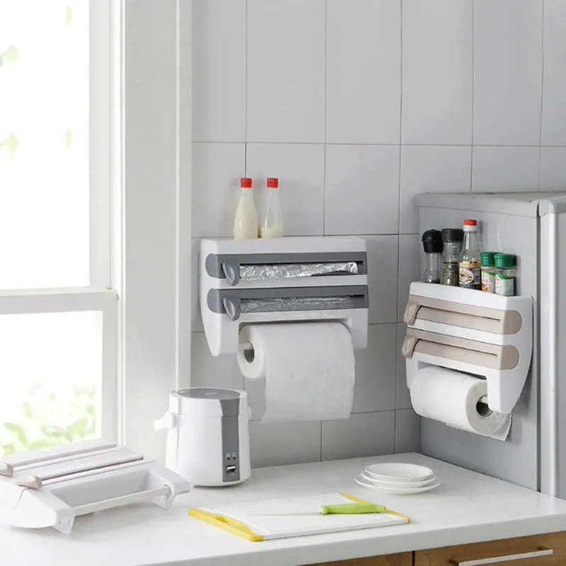 Best 1 PC Kitchen Organizer Sauce Bottle Shelf Wrap Cutting Multifunction Portable Tin Foil Paper Holder Cling Film Storage Rack