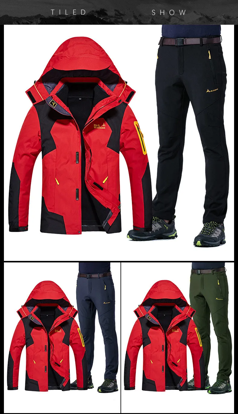 Jaquetas ao ar Livre de Acampamento Cabolsas + Calça Unco Boror High End Casais Caminhadas Jaqueta Cabolsa Escalada Três-in-one Terno M-8xl 2021new & 17 Esporte e Lazer