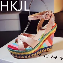 HKJL Summer 2019 new leather woven weaved sandals with ultra high heel with matching color fashion fish mouth shoes Q009 цена HKJL Summer 2019 new leather woven weaved sandals with ultra high heel with matching color fashion fish mouth shoes Q009 цены онлайн