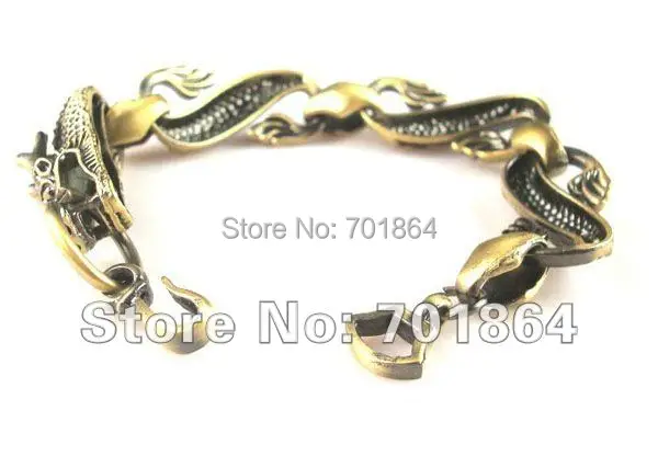 10 шт./партия,, модные ювелирные изделия, винтажный китайский браслет с драконом, античный золотой цвет, мужская мода