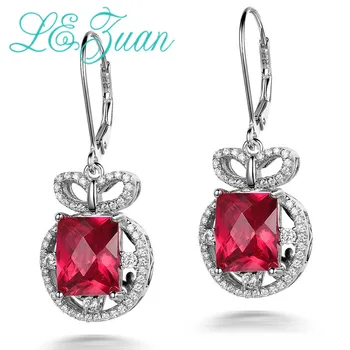 

L&zuan 9.64ct Red Stone Drop Earrings 925 Sterling Silver Jewelry Luxury Earrings For Women Checkerboard Cut Gems Earring