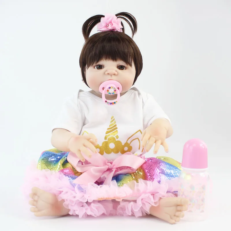 55 см Полный тела силиконовые Reborn Baby Doll игрушки 22 дюймов виниловые Новорожденные принцесса младенцы с единорогом Одежда для девочек Bonecas Alive Bebe
