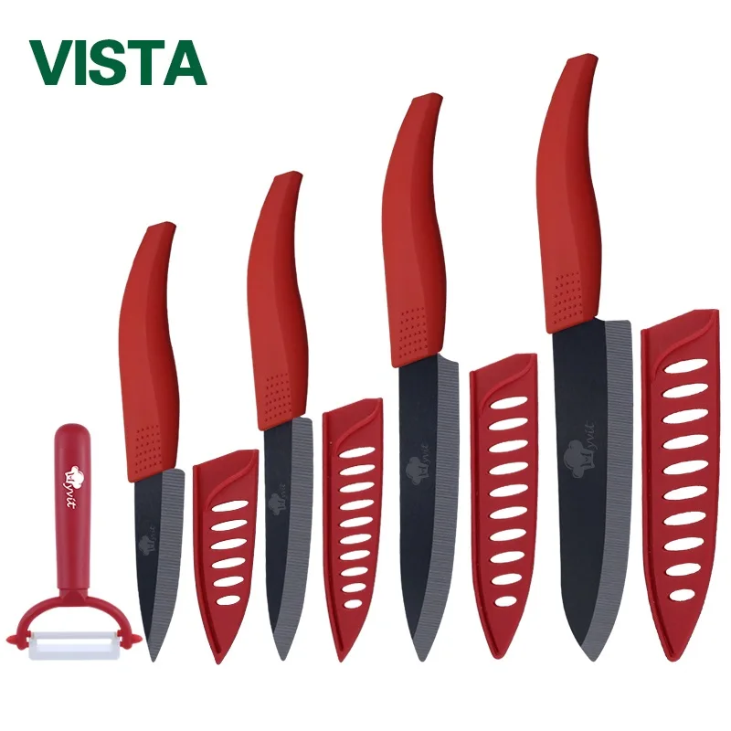 Ножи для шашлыков комплект Керамика Ножи набор 3 4 5 6 дюймов циркония Керамика черный и белый клинок Пособия по кулинарии обстрагывая Фрукты шеф-повар ножи для шашлыков - Цвет: red handle set