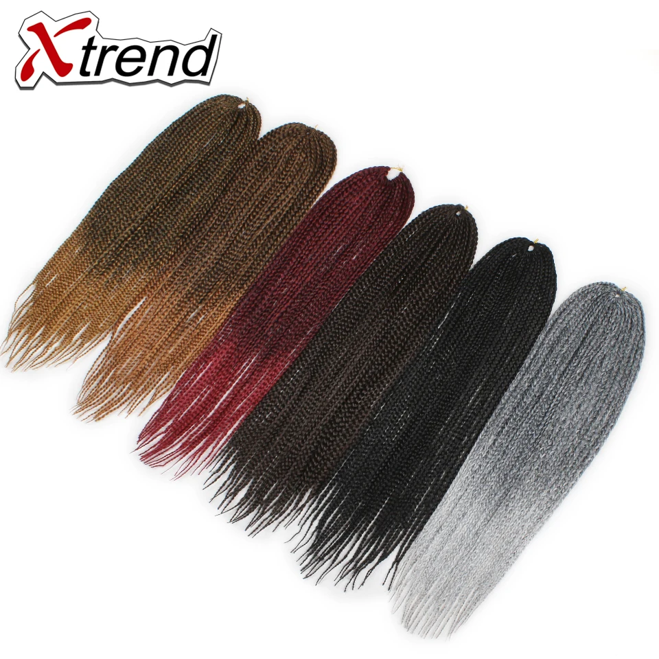 

Xtrend 3PCS Box Braids Crochet Hair Extensions 14 18 22inch Ombre Grey Burgundy Synthetic Braiding Fiber Hair 22stands