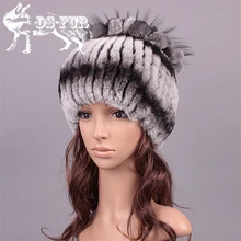 Горячие продажа 2017 зима шапочки hat для женщин трикотажные рекс кролика hat с fox мех цветок топ free размер повседневная женская шляпа