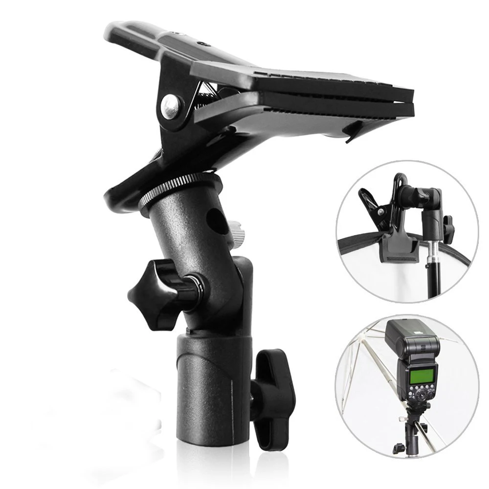 

Multipurpose Speedlite Hot Shoe Bracket and Clamp Clip Holder for Reflector Umbrella Background Paper with 1/4 & 3/8 Screw Adapt