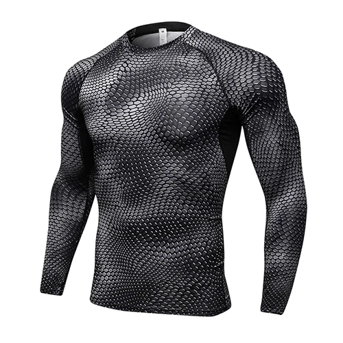 Quick Dry Workout Running Shirt Compression Fitness Tops Breathable Jersey Gym T-shirts Clothing Rashguard Male Sport Shirts Men snake