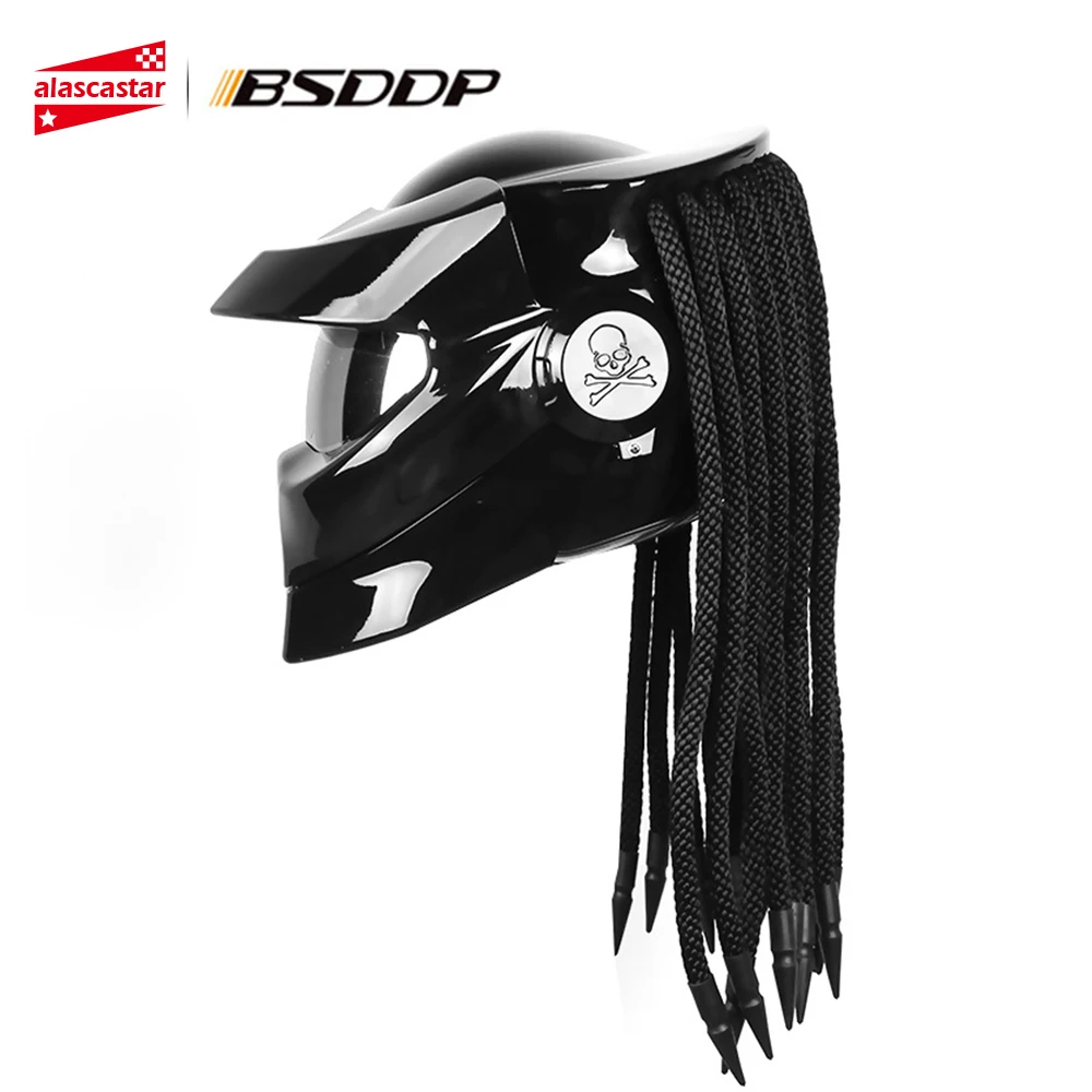 

New Retro Motorcycle Helmet Full Face Casco Motocross Biker Motorbike FRP Material Cascos Para Moto Helmet Helmet Braid