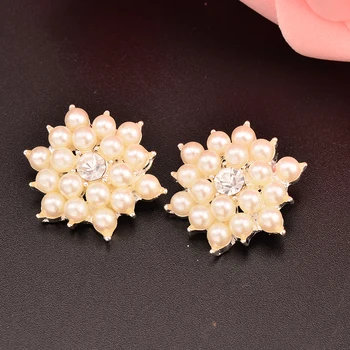 

Sparkly Small Pearl Button With Shank Back 100pcs/lot 22MM Silver Color Flower Center Button
