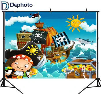 

Dephoto Pirate Ship Theme Scene Treasure sun sea photo backdrop Computer printed children kids photography studio background