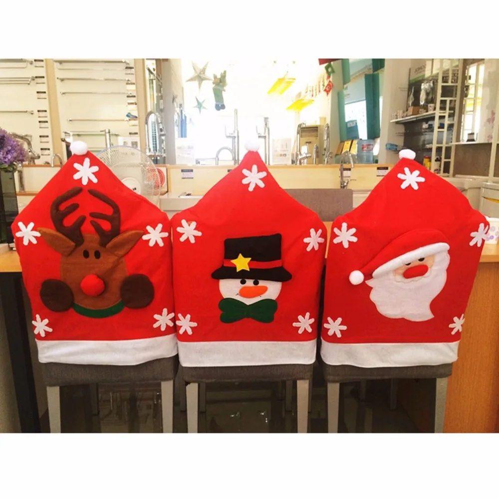 50 65cm Santa Claus Snowman Elk Christmas Chair Cover Indoor Home Xmas Ornament Kitchen Dinner
