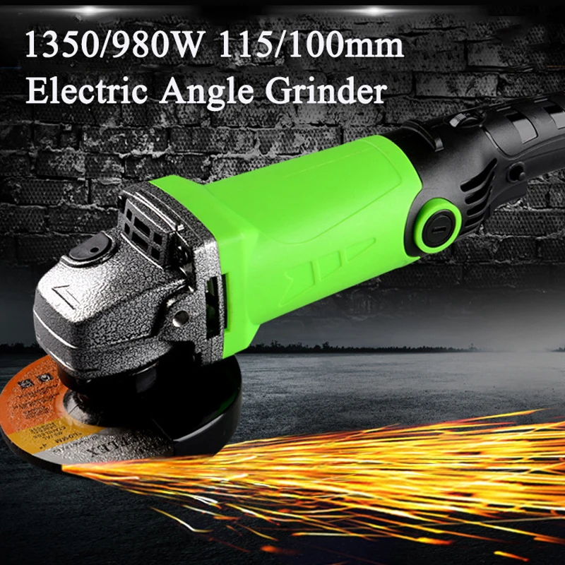 1350/980W 115/100mm Electric Angle Grinder Adjustable Speed Metal Cutting Tool 220V EU Plug 360 Rotation Adjustable Anti-slip