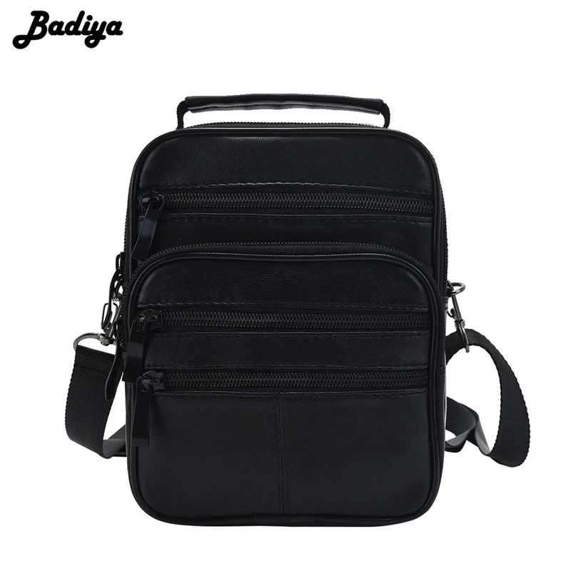 أزياء الرجال جلد طبيعي أسود Crossbody حقيبة ساعي يد رجل واحد حقائب كتف الأعمال الصلبة حزمة