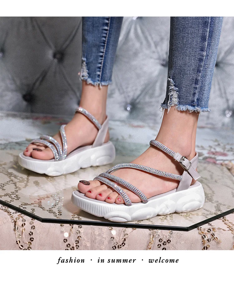 Г., новые летние женские босоножки Босоножки на платформе с кристаллами Женская модная повседневная обувь Босоножки с открытым носком, шлепанцы обувь, E776