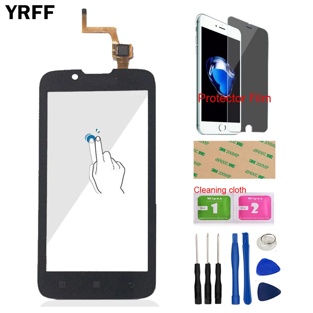 

YRFF 4.5" Mobile Phone Touch For Lenovo A328 A 328 Touch Screen Glass Digitizer Panel Lens Sensor + Protector Film Adhesive