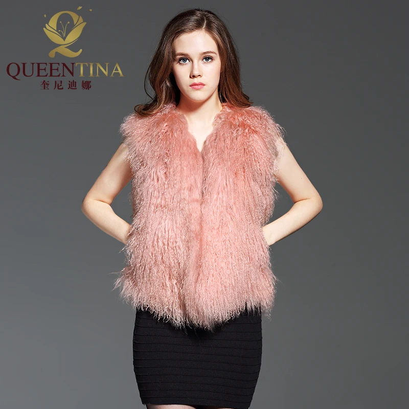Buy New Women Real Fur Vest Solid Pink Womens Winter Coat Genuine Sheep Fur