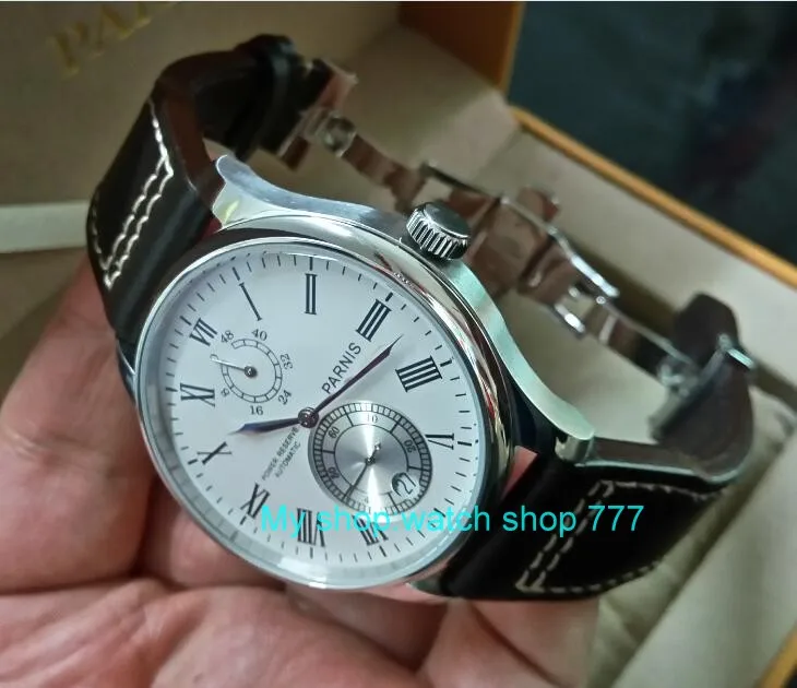 

43mm PARNIS White dial Automatic Self-Wind Mechanical movement men's watch Auto Date power reserve Mechanical watches zd305A