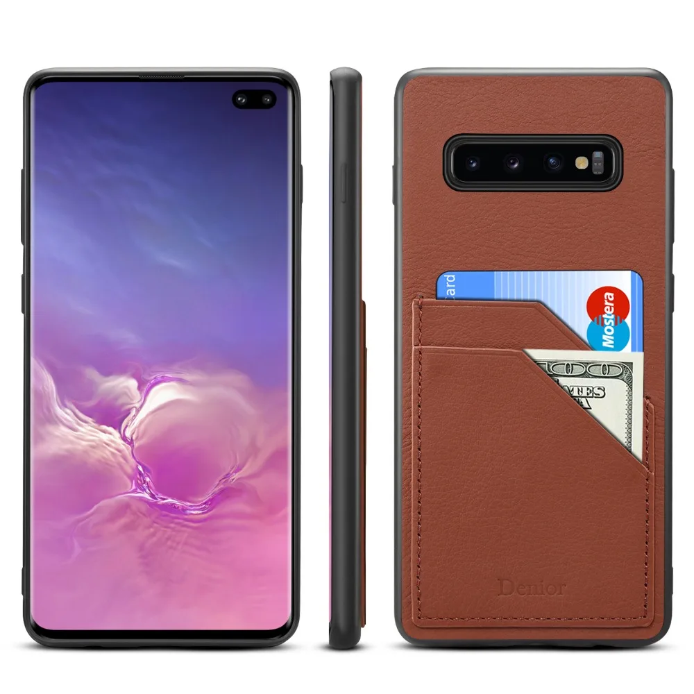 Genuíno de Luxo Negócio com Slots Case para Samsung Couro Estilo Cartão Telefone Volta Galaxy S10 Plus Nota 9 Capa 2 Caso de telefone & Covers