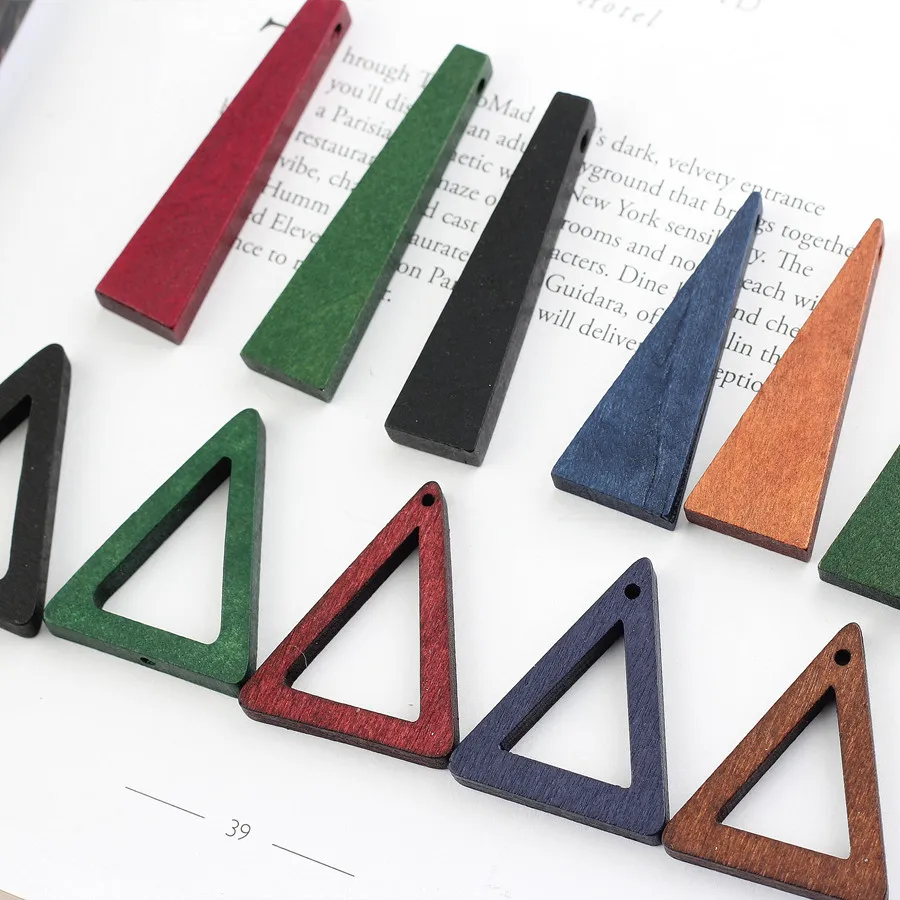 

10pc Geometrical Triangle Wood Bead Earring Drop Findings Diy Making Hollow Flat Wooden Ear Stud Necklace Pendant Chock Jewelry