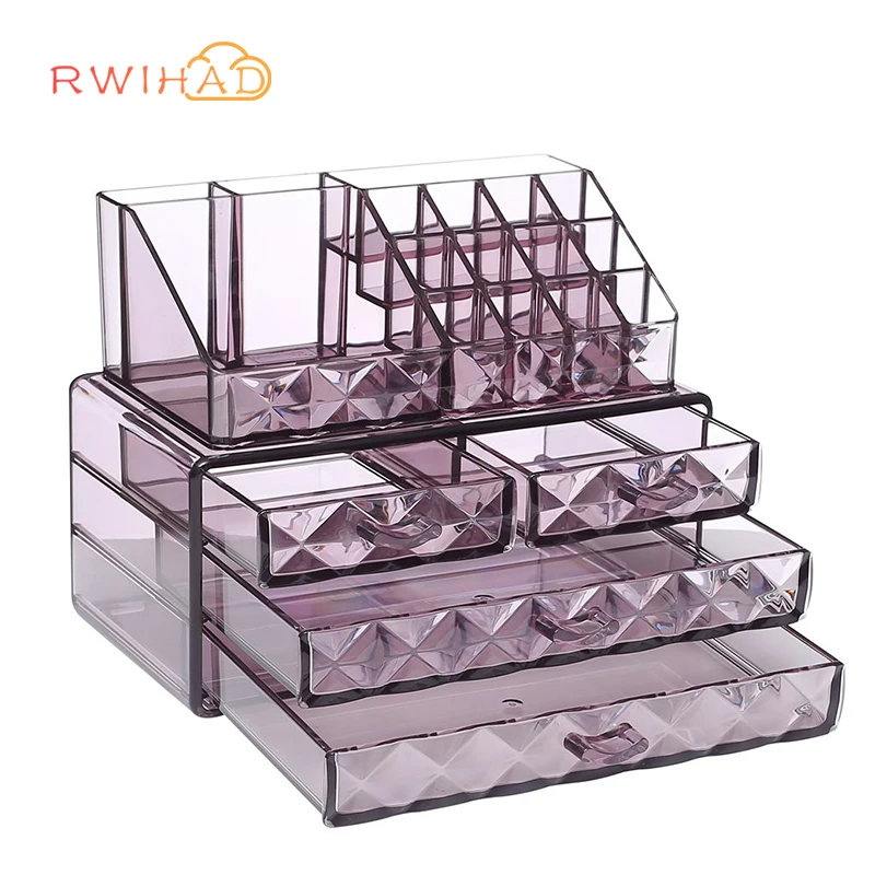 

Fashion Transparent Jewelry Box Cosmetic Box Diamond pattern Makeup organizer Dresser Drawers Lipstick Jewelry Storage Case