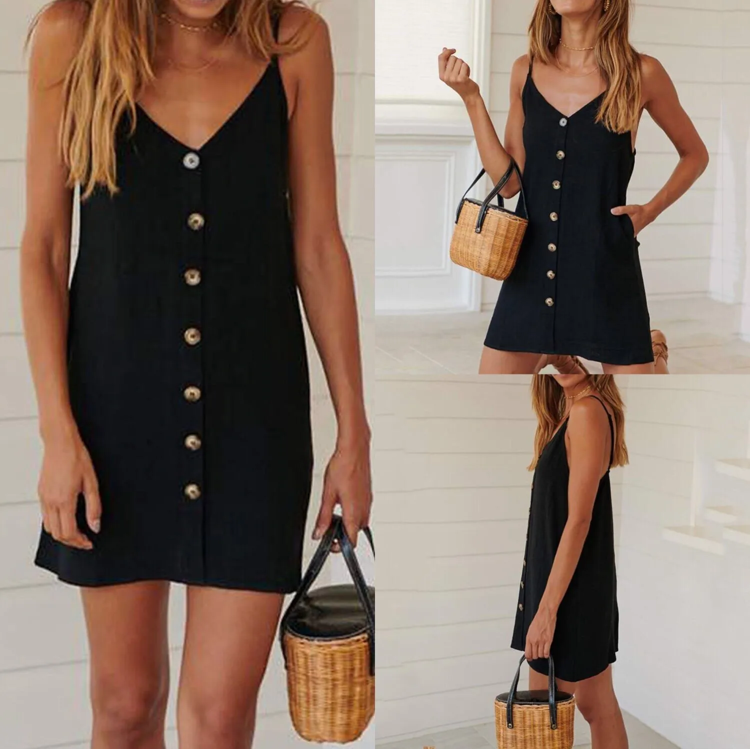 

SAGACE Dresses For Women 2019 New Fashion Pure Color Button Polyester Summer Dress Party Night Woman Dresses Dropship 952020