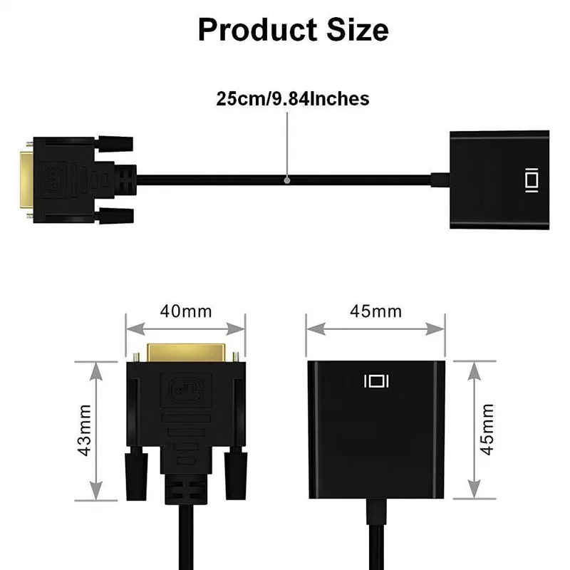 DVI to VGA Adapter DVI 24+1 Dual Link to VGA Male to Female 1080P Video Cable Converter for Gaming DVD Laptop HDTV Projector DVI to VGA Adapter DVI 24+1 Dual Link to VGA Male to Female 1080P Video Cable Converter for Gaming DVD Laptop HDTV Projector