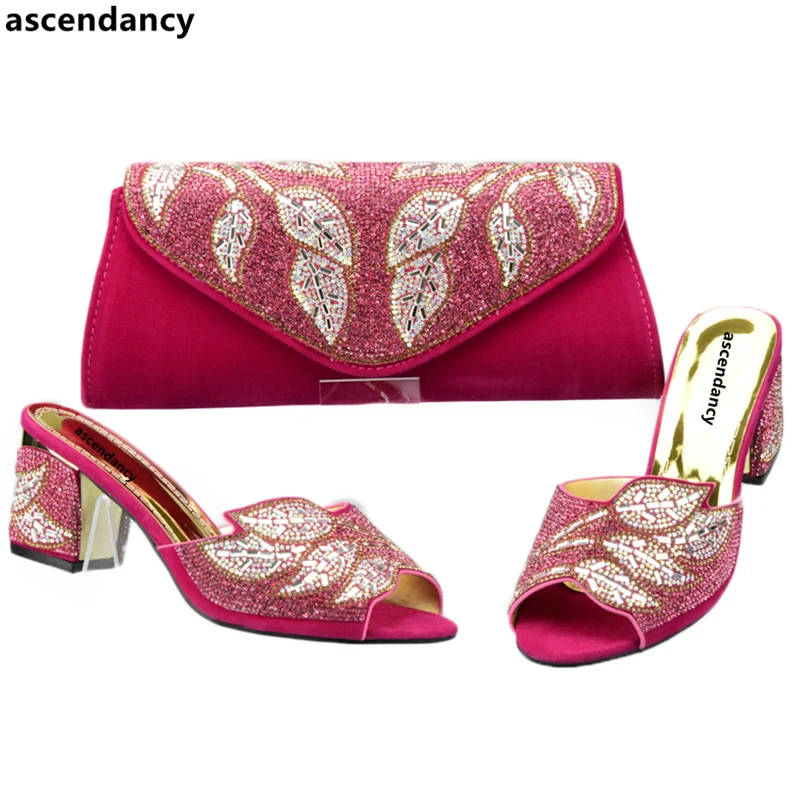 

New Arrival Fuchsia Color Italian Ladies Shoes and Bags To Match Set Shoes and Bags To Match Shoe and Bag Set for Party In Women