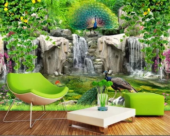 

beibehang wallpaper Behang custom fresh rockery peacock flower vine 3d wallpaper living room decorations wall papers home decor