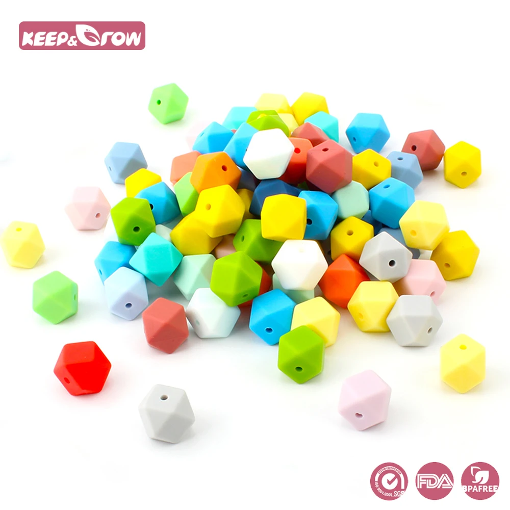

Keep&Grow 100Pcs Icosahedron Silicone Beads BPA Free Baby Teething Toys Food Grade Silicone Teether Beads For Necklace Making