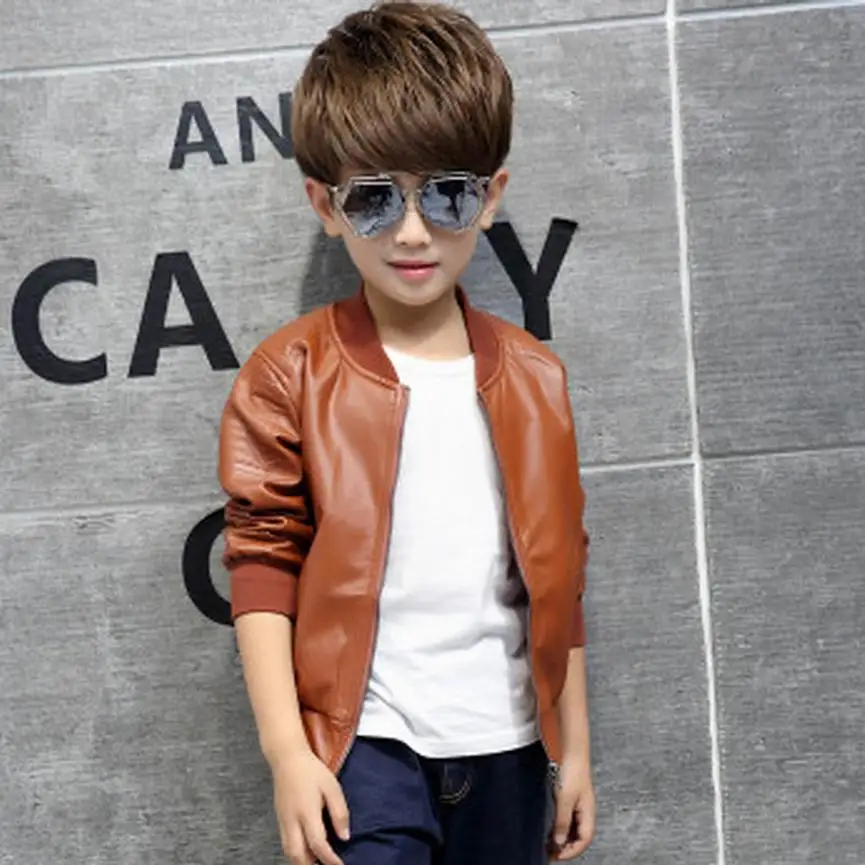2017 spring autumn male leather child clothing outerwear thickening