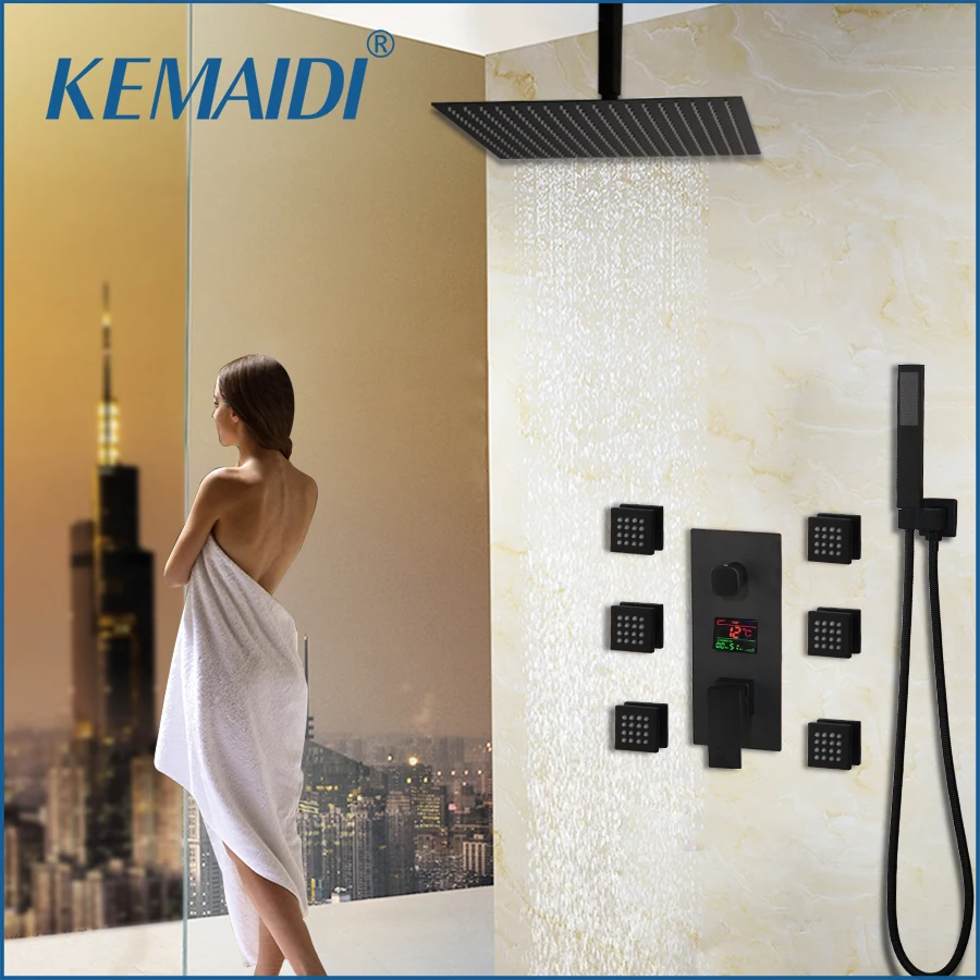 KEMAIDI Bath Shower Faucet Black Temperature Digital Display Shower Sets Body Massage System Jets Tower Shower Column Faucet KEMAIDI Bath Shower Faucet Black Temperature Digital Display Shower Sets Body Massage System Jets Tower Shower Column Faucet