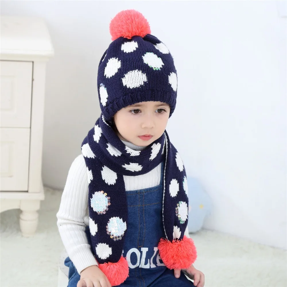 

Fashion Warm Winter Hat&Scarf Sets For Kids Girls 2 Pieces Set Knitted Hat&Scarf Cotton Unisex Hat Scarf Set ForBaby girls hat