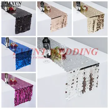 

8 16 24pcs Lot 9MM Round Thick Sequin Table Runner Table Cloth Runners For Wedding Event Party Hotel Decoration