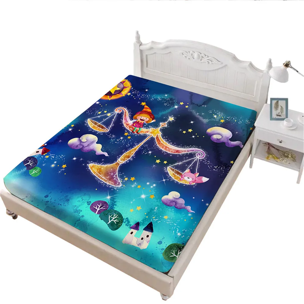 DCL-AS221 Дети мультфильм простыня Dreamlike двенадцати созвездий простыня красочные постельное белье с принтом галактики глубокий карман постельное белье D40 - Цвет: DCL-AS221