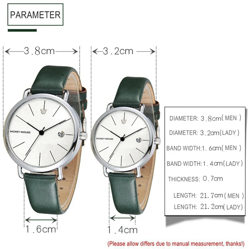 Lover's Calendar Leather Waterproof Quartz Watch Mickey Mouse Disney Couples Trendy Clocks Love Time Luxury Romance Gift Clock