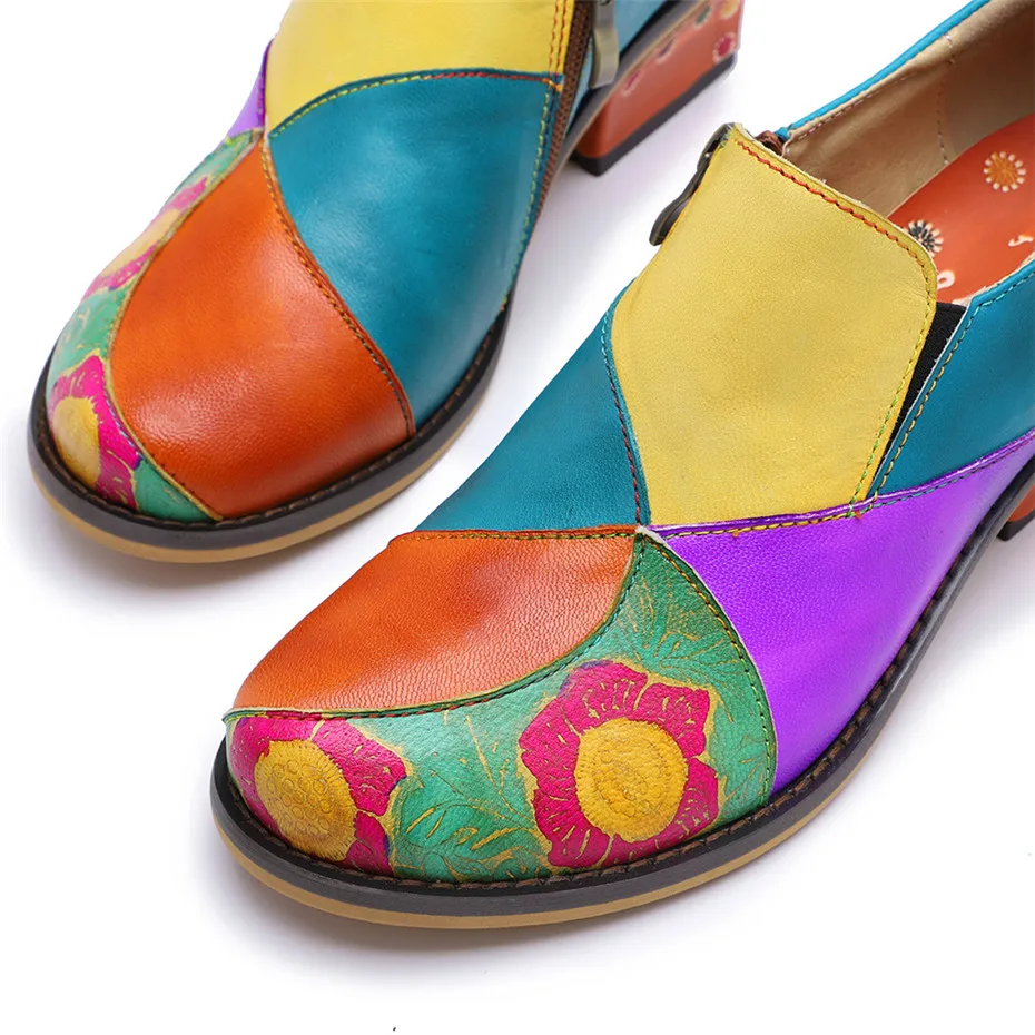 2019 New Genuine Leather Women Pumps Handmade Color Block Loafers Oxfords Shoes For Woman Med Heels Ladies Single Shoes Big Size (1)