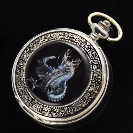wholesale Cool Unique dragon Mens Rare Mechanical Pocket Watch freeship