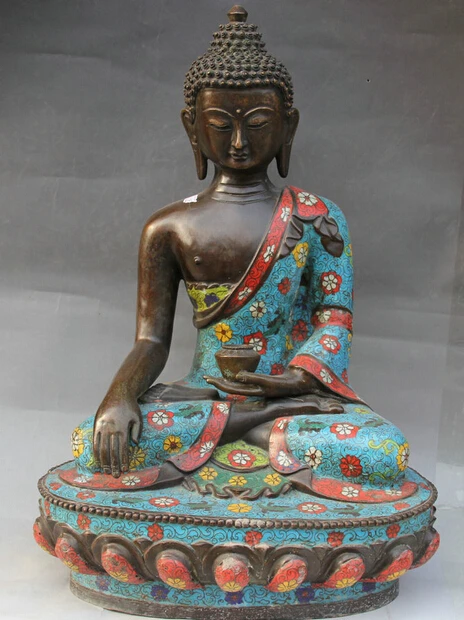 

shitou 002228 19" Tibet Buddhism Cloisonne Bronze Seat Shakyamuni Amitabha Buddha Bowl Statue
