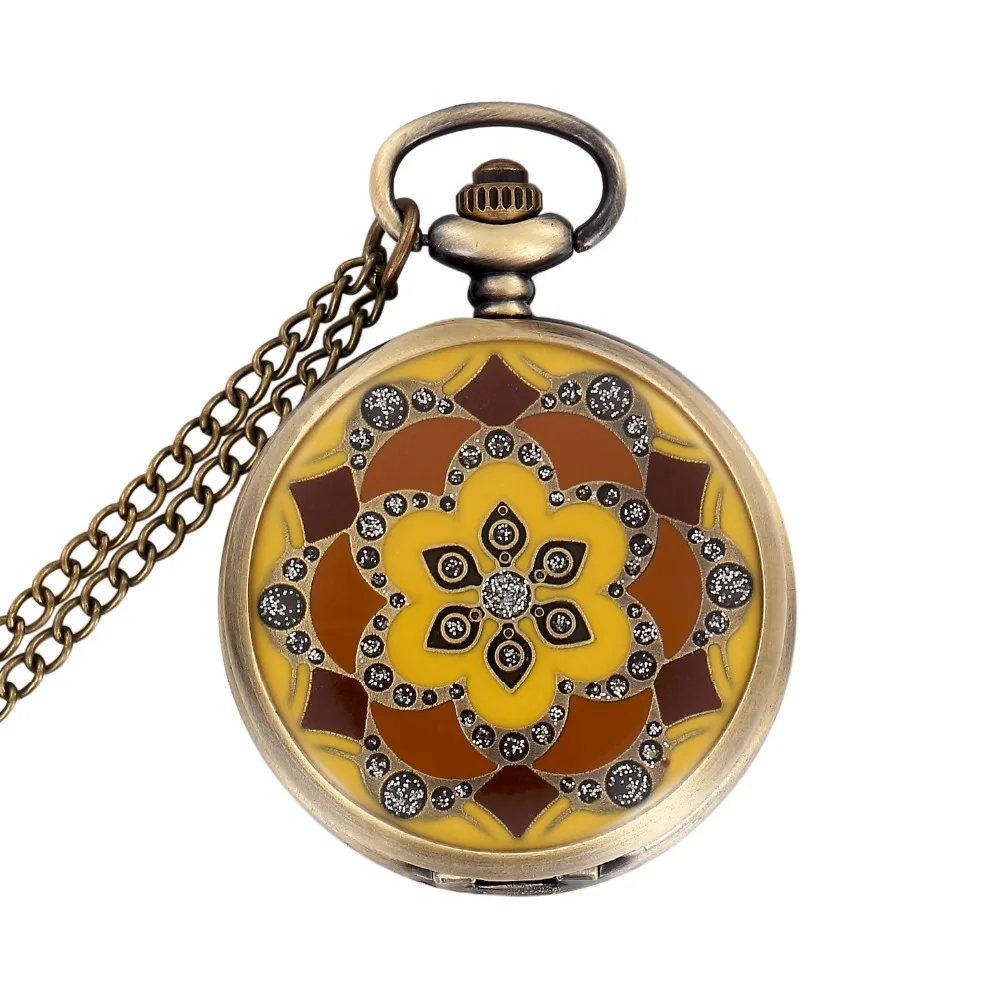 Роскошные модные Винтаж элегантный керамика цветы античный карманный брелок часы цепочки и ожерелья для мужчин и женщин подарок - Цвет: YELLOW