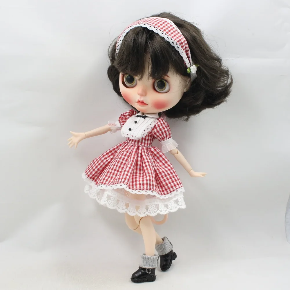 Blyth doll ледяное платье красная клетчатая юбка кружева и головной убор и цветок