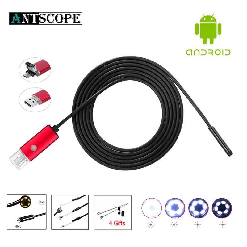 

7MM 2IN1 USB Endoscope Android Camera 2M/5M/10M Snake Tube Pipe Waterproof Phone PC Endoskop Inspection Borescope Mini Camera